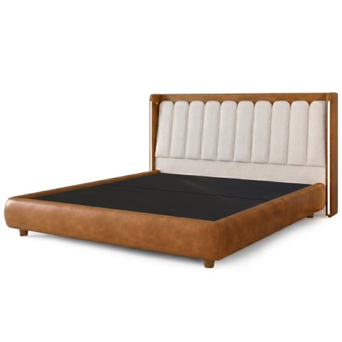 Cama King 140cm Cairo e Cabeceira Luara Sintético Caramelo/Creme Z37 - Mpozenato