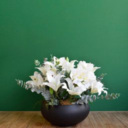 Arranjo de Flores Artificiais de Lírios e Astromélias no Vaso Preto Fosco - 5