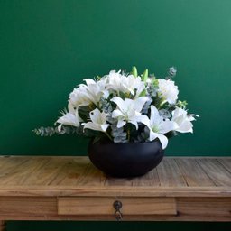 Arranjo de Flores Artificiais de Lírios e Astromélias no Vaso Preto Fosco - 4