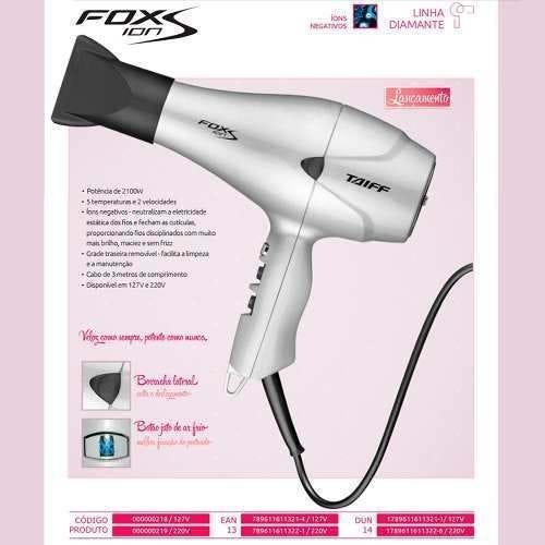 Secador De Cabelo Taiff Fox Íon S Prata 127v - 220v Lançamento