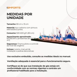 Lareira a Gás Interna de Embutir 80cm:lareira a Gás Glp 80 Cm - 8