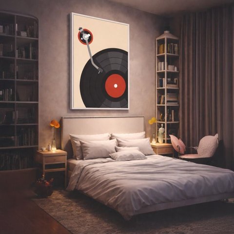 Quadro Canvas Music Poster Disco Vinil 90x60cm Mold Preta