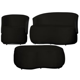 Kit 1 Poltrona 1 Namoradeira e 1 Puff Grande Orgânico Beatriz Veludo Composê Corino Preto - Estopar  - 1