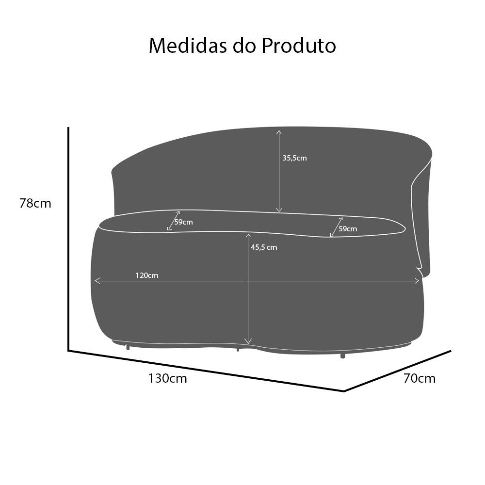 Kit 1 Poltrona 1 Namoradeira e 1 Puff Grande Orgânico Beatriz Veludo Composê Corino Preto - Estopar  - 11