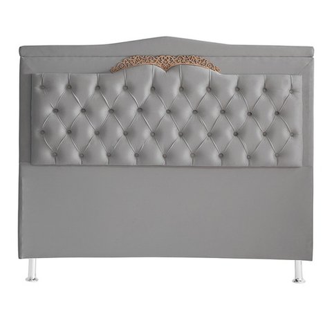 Cabeceira de Cama Box Helena Casal 140 Cm Capitonê Retro Botão Encapados Suede Prata Eli Móveis