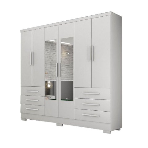 Guarda Roupa 100% Mdp 6 Portas 6 Gavetas com Espelho com 6 Pés Branco