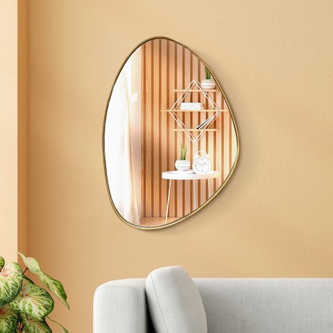 Espelho Decorativo Organico 50x35 com Borda Moldura em Lamina de Madeira