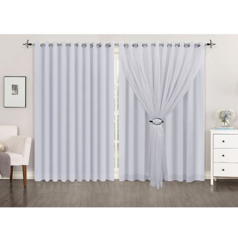 Cortina Voil Branco Forro Micro Fibra 4,00x2,40 Ilhós Cromado