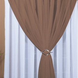 Cortina Voil Com Forro Microfibra Sala E Quarto 9,00x2,00m Branco/Marrom - 2