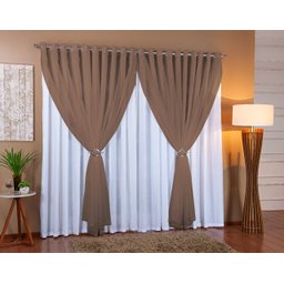 Cortina Voil Com Forro Microfibra Sala E Quarto 9,00x2,00m Branco/Marrom - 1