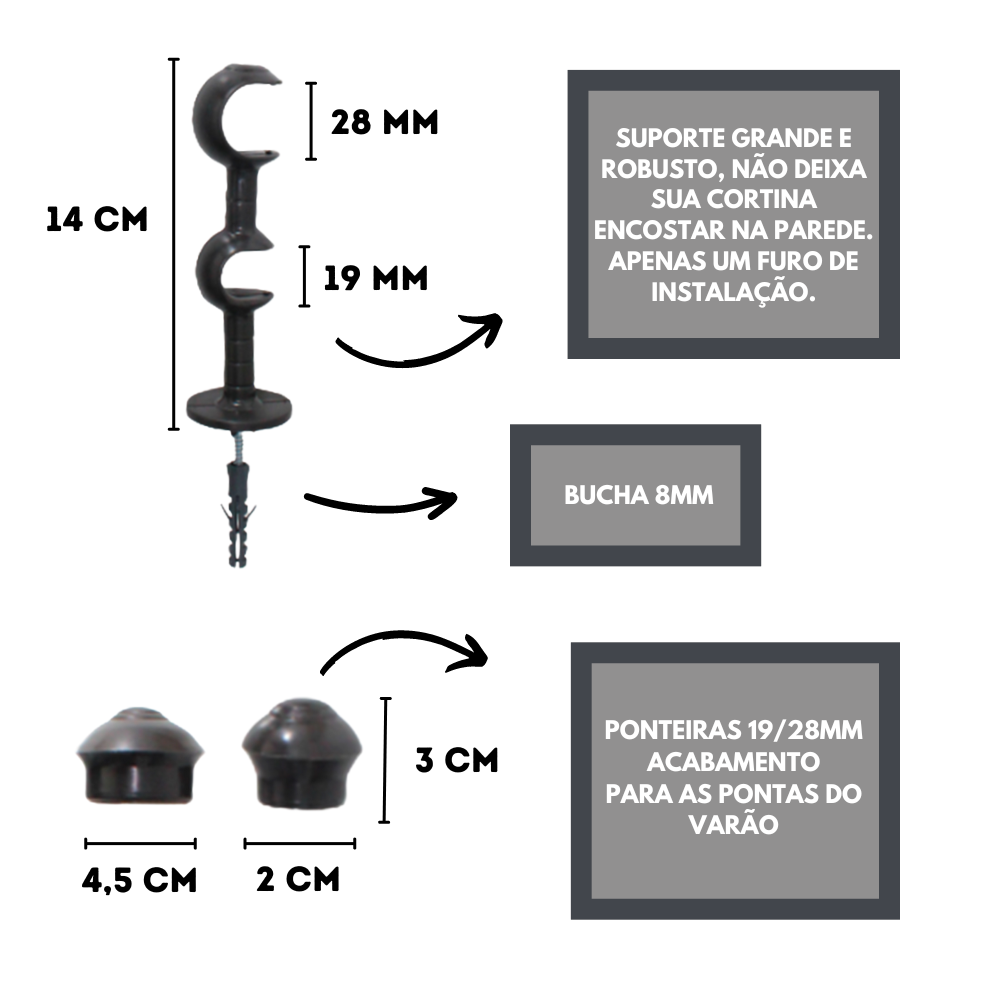 Kit Varão para Cortinas 2,0mts Duplo 19/28mm Tabaco - 2