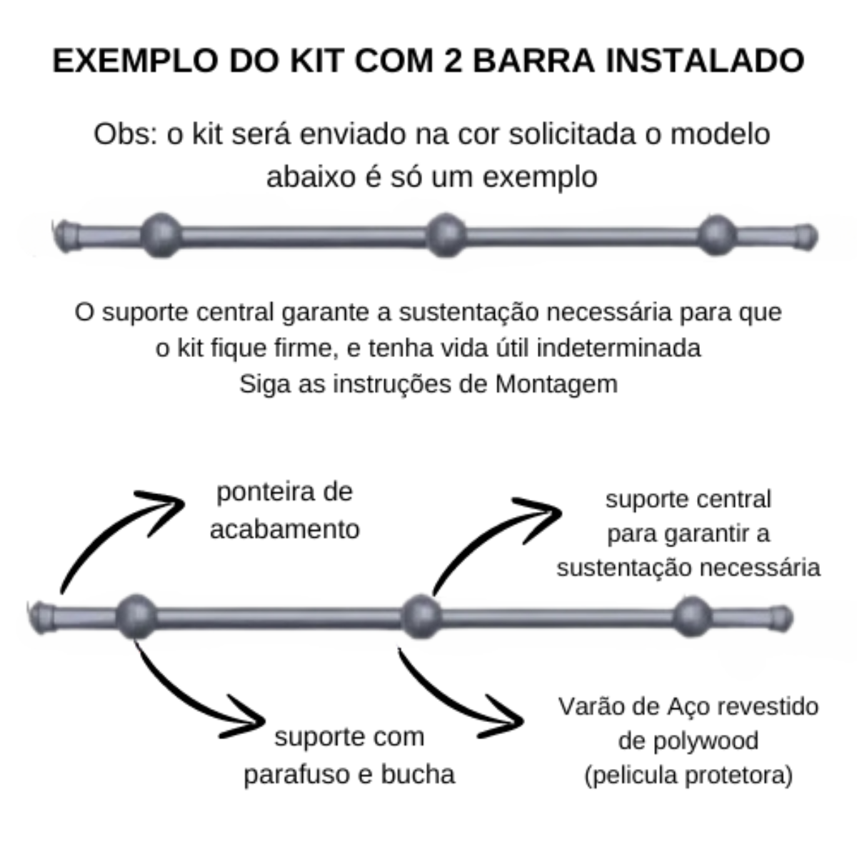 Kit Varão para Cortinas 2,0mts Duplo 19/28mm Prata - 4