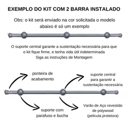 Kit Varão para Cortinas 2,0mts Duplo 19/28mm Prata - 4
