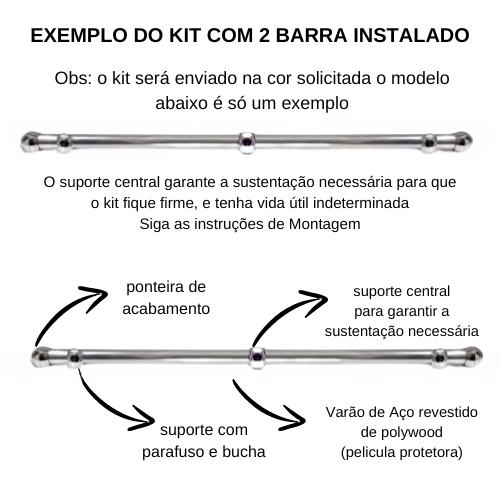 Kit Varão para Cortinas 2,0mts Duplo 19/28mm Cromado - 4