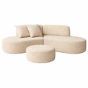 Ver imagem 1 de Sofa Virgínia Curvo em Bouclé Kit com Puff | Conforto e Design Moderno