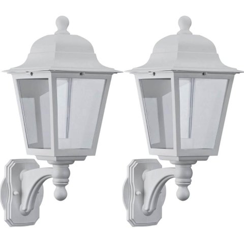 Kit 2 Arandelas Luminárias de Parede 28x52cm Branca Bivolt E27 Termoplástico Suporte Superior