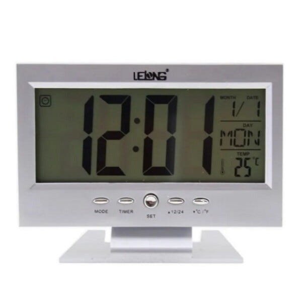 Relógio de Mesa Digital Calendário Despertador Prata - 4