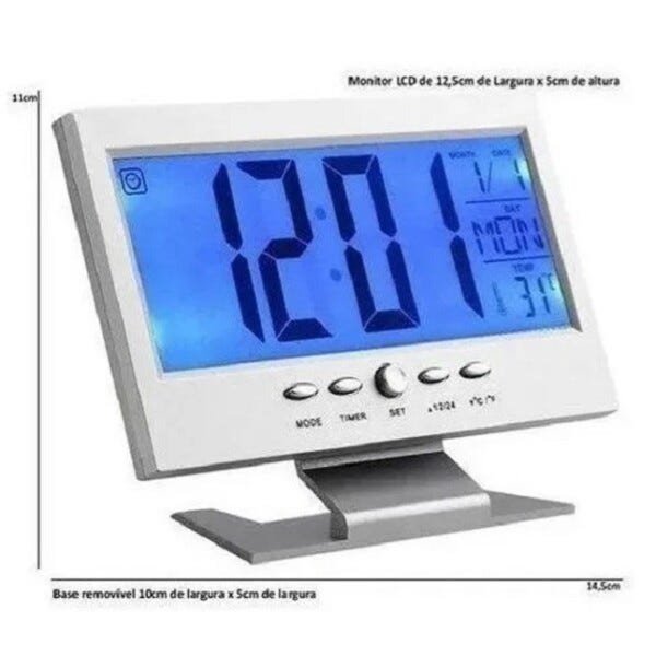 Relógio de Mesa Digital Calendário Despertador Prata - 5