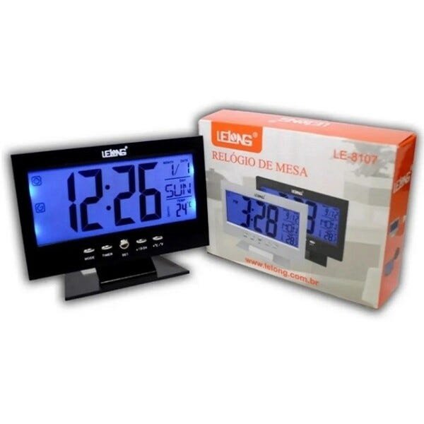 Relógio de Mesa Digital Termômetro Despertador Preto - 4