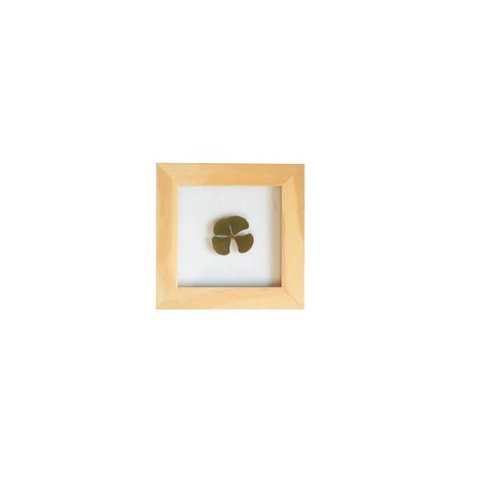 Quadro 10x10 Cm Folha Natural Desidratada Trevo Quatro Folhasmoldura Pinus