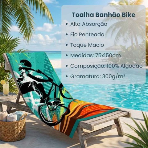 Toalha Banhão Estampada Praia Teka Malaga 75x150cm:Bike
