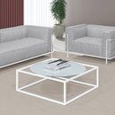 Ver imagem 2 de Mesa De Centro Sala 84x84x35cm Aço Branco e Vidro Industrial Moon Don Castro Decor