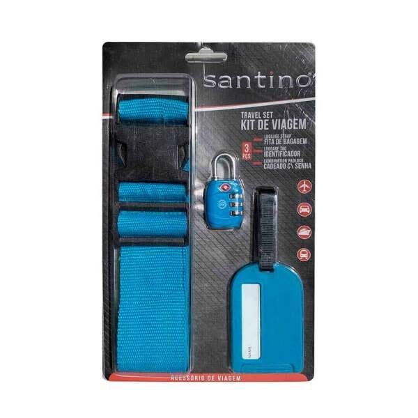 Kit Para Mala De Viagem Com Cadeado Tsa, Tag E Cinta De Poliéster Azul - 3