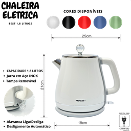 Chaleira Jarra Elétrica Colorida Colors 1.8 L Best Moderna 220v (branca) - 4