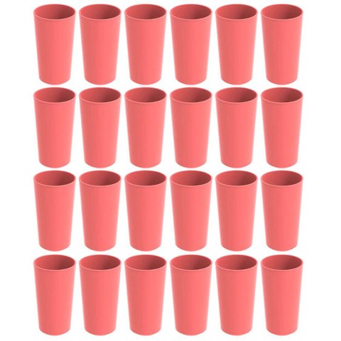 Conjunto 24 Copos Altos de Plástico 500ml Rosa Goiaba Refeitório Escolar Lanche Crippa