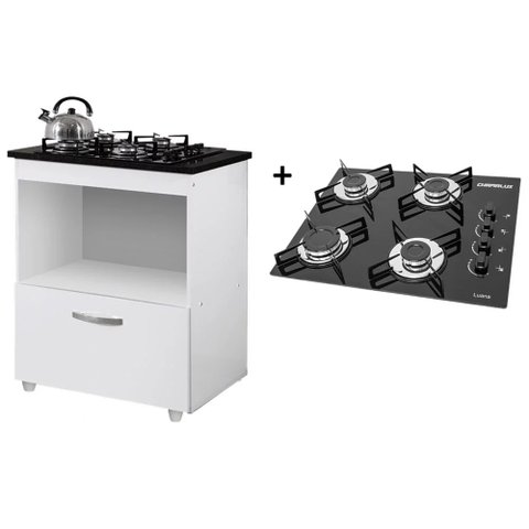 Kit Balcão Cooktop 1 Porta Branco Br C/fogão Cooktop 4 Bocas
