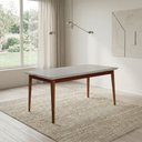 Ver imagem 3 de Mesa Onix 136cm Vidro Off-White com Pes Madeira Macica para Sala de Jantar Design Moderno - Imbuia