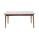 Ver imagem 1 de Mesa Onix 136cm Vidro Off-White com Pes Madeira Macica para Sala de Jantar Design Moderno - Imbuia