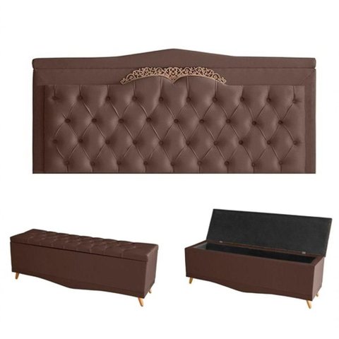 Kit Barcelona Cabeceira de Cama Painel e Calçadeira Baú King 195 Cm Suede Rosê do Lar Móveis e