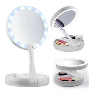 Espelho Porta Maquiagem Luz Led Portátil Aumento Tela