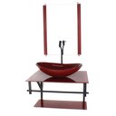 Ver imagem 1 de GABINETE DE VIDRO PARA BANHEIRO 60CM AP CUBA OVAL VERMELHO CEREJA FULL COM TORNEIRA PRETA