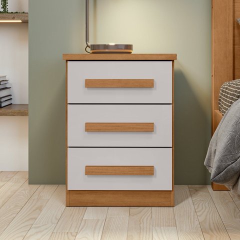 Mesa de Cabeceira 3 Gavetas Baião Plus Bege Amêndoa Clean/Off White
