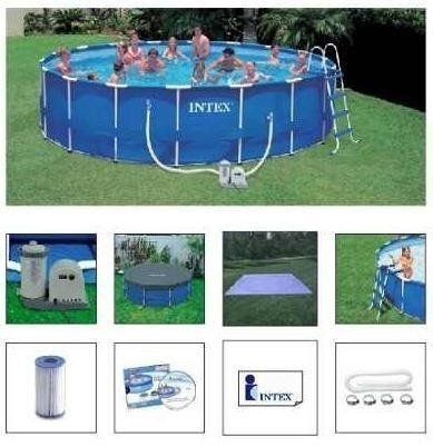 Piscina Armação Redonda 24.311L + Bomba Filtro Escada Proteção de Fundo Intex 110v 24311 L # - 1