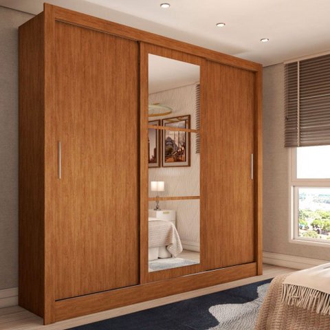 Guarda-roupa Casal Cali Slim 3 Portas com Espelho Cinamomo - Panorama Móveis