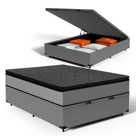 Cama Box Baú com Colchão de Molas Ensacadas Pillow Top Umaflex Vitta Casal 138cm