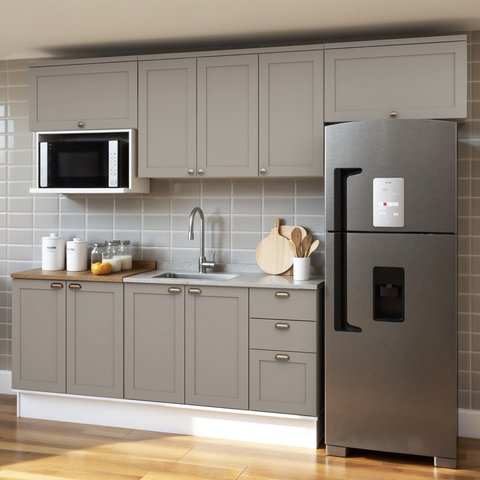 Cozinha Completa 9PTS 3GAVS s/Tpo Iluminata Branco/Fendi