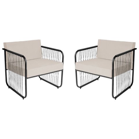 Conjunto 2 Poltronas para Sala de Estar Córdova em Aço Carbono e Fibra Sintética Acesse Móveis