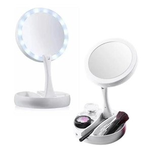 Espelho Dobrável Dupla Face Aumento 10X Led E Organizador