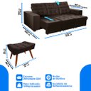 Ver imagem 3 de Sofá 4 Lugares Itália Plus 2,25m Retrátil, Reclinável, com 2 Puffs Pés Palito, Marron