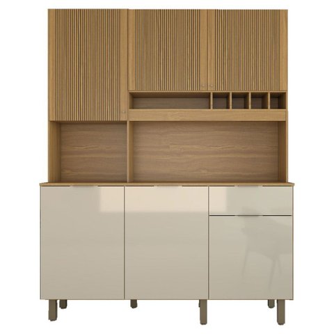 Cozinha Compacta Bela Arte 6 Portas 1 Gaveta 100% Mdf Cinamomo/off White - Panorama Móveis