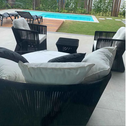 Conjunto de Chaise Orbit em Corda Náutica - 1 Chaise + 2 Poltronas + Mesa Centro - Tecido Duna Cru - 2
