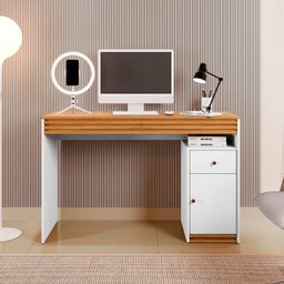 Mesa Escrivaninha Office Madrid 1 Gavetas:branco/naturalle - 5