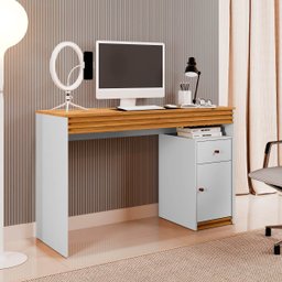 Mesa Escrivaninha Office Madrid 1 Gavetas:branco/naturalle - 2