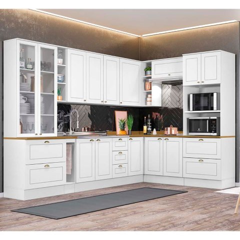 Cozinha Modulada de Canto 10 Peças 14 Portas 7 Gavetas Americana Henn - Branco/nature