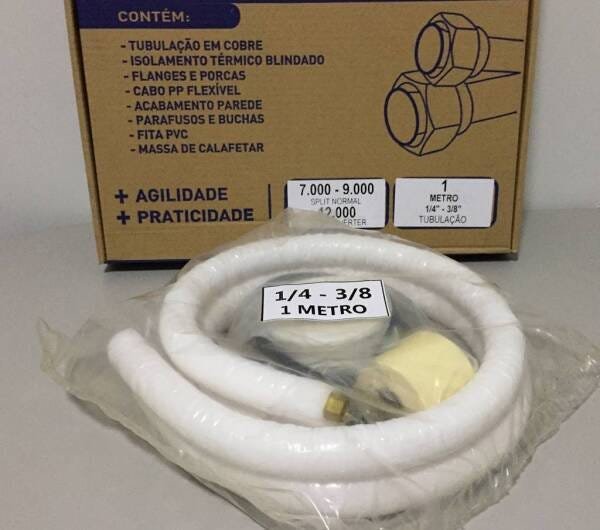 Kit Instalação Ar-Condicionado 7 mil Btus tubulação 1/4 x 3/8 com 1 metro COBRE ELUMA