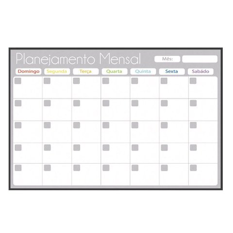 Quadro Planner 60x40 Cm Semanal Light e Mensal Gray Moldura Madeira Preto - Mensal